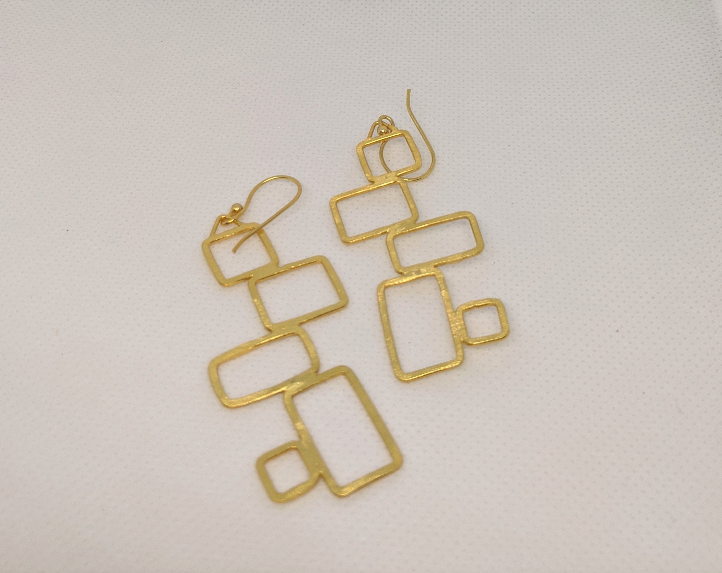 Gold Plated On Brass Geometric Earring - Squares