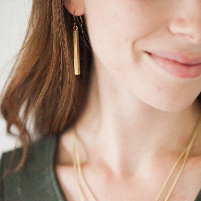 Recycled Brass Bar Earrings - Gold