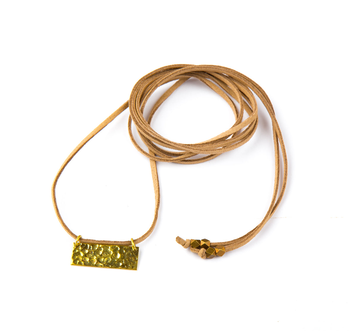 Hammered Brass Rectangle Bolo Necklace