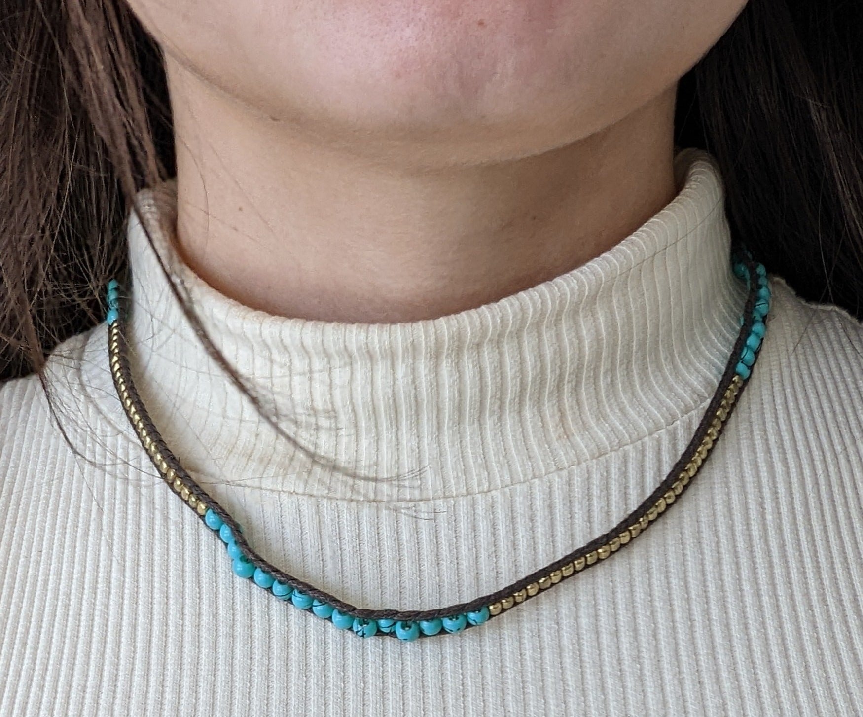 Layer-up Turquoise Gold Beaded Bracelet/Necklace